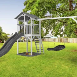 Aire de jeu Beach Tower Axi avec 1 balançoire Nid ovale et toboggan bleu