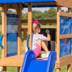 Aire de jeux 2 balançoires toboggan bleu Aurora Backyard Discovery
