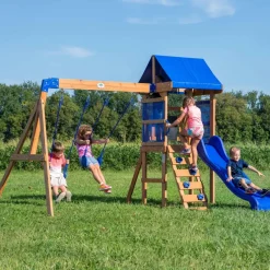 Aire de jeux 2 balançoires toboggan bleu Aurora Backyard Discovery