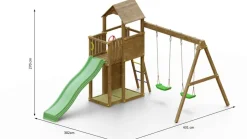 Aire de jeux avec bac à sable et 2 balançoires Boomer 3 de chez Fungoo