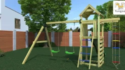 Aire de jeux avec échelle à corde et 2 balançoires Gaia de chez Fungoo