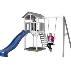 Aire de jeux Beach Tower Axi - 1 balançoire bois et toboggan bleu