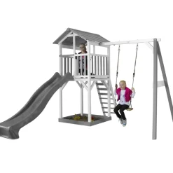 Aire de jeux Beach Tower Axi - 1 balançoire bois et toboggan bleu