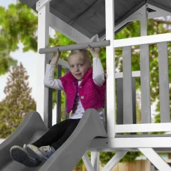 Aire de jeux Beach Tower Axi - 1 balançoire bois et toboggan bleu