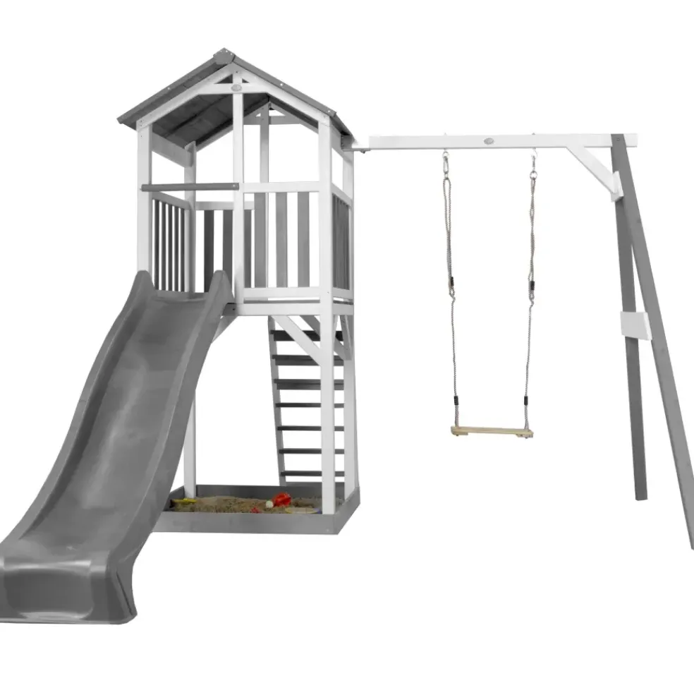 Aire de jeux Beach Tower Axi - 1 balançoire bois et toboggan bleu