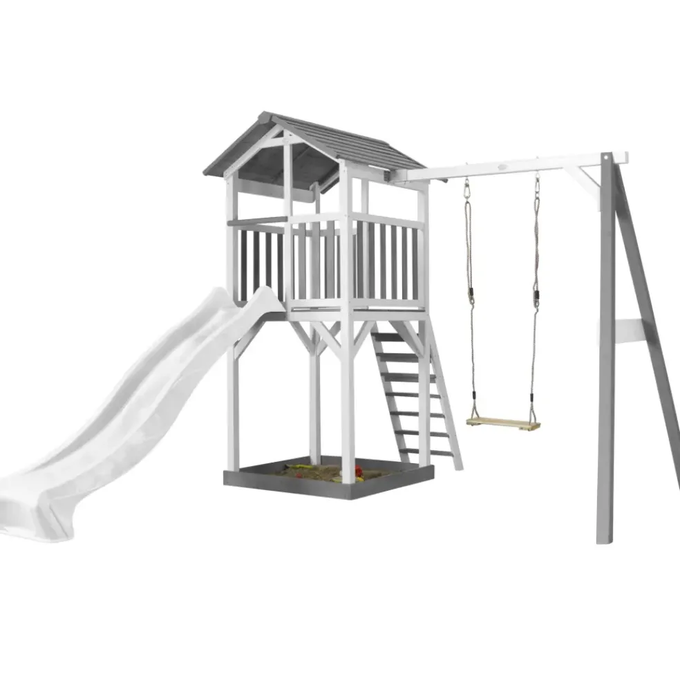 Aire de jeux Beach Tower Axi - 1 balançoire bois et toboggan bleu