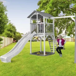 Aire de jeux Beach Tower Axi - 1 balançoire bois et toboggan bleu