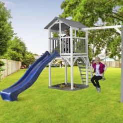 Aire de jeux Beach Tower Axi - 1 balançoire bois et toboggan bleu