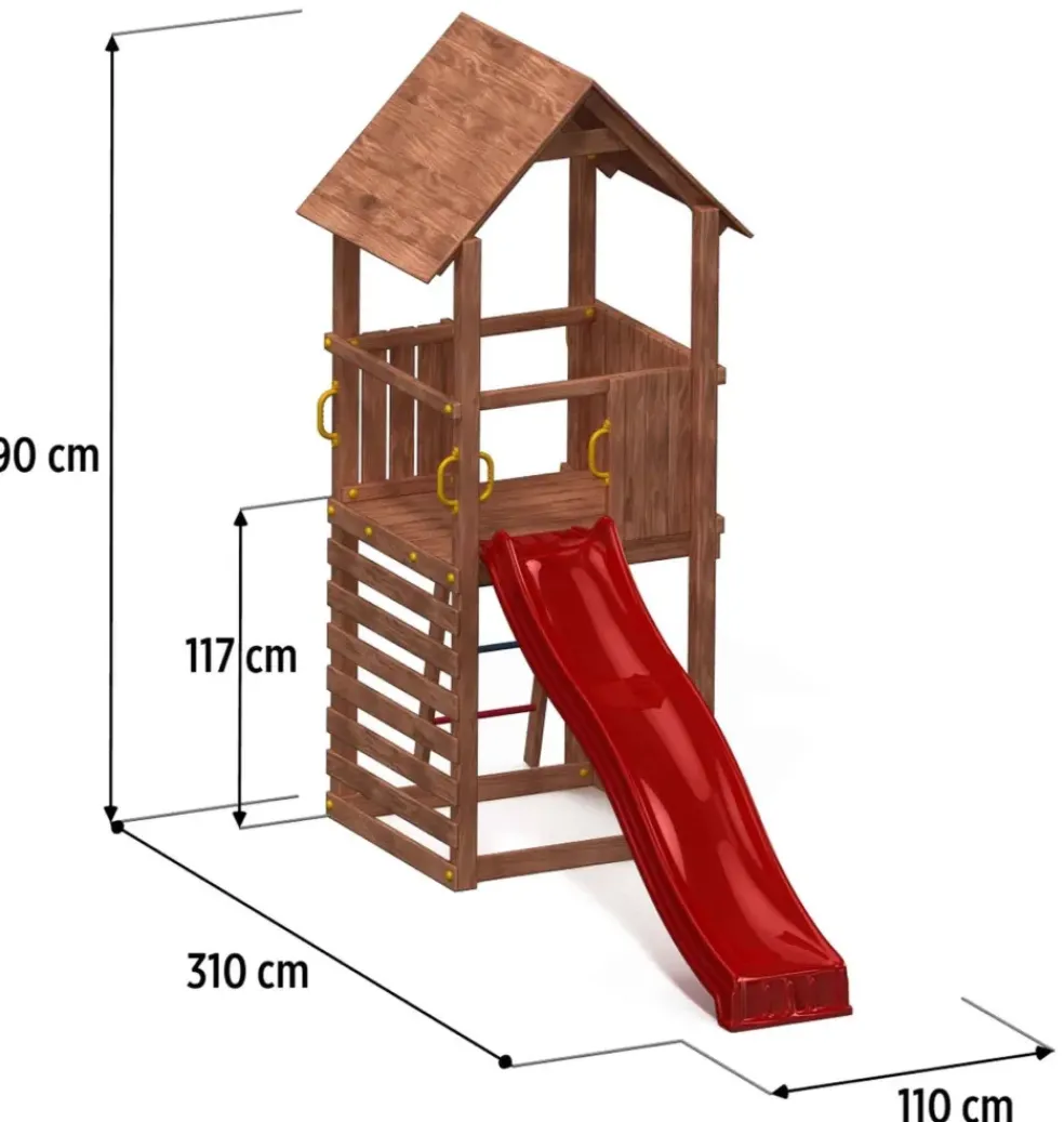 Aire de jeux Carol1 avec toboggan bleu et mur d'escalade de Fungoo