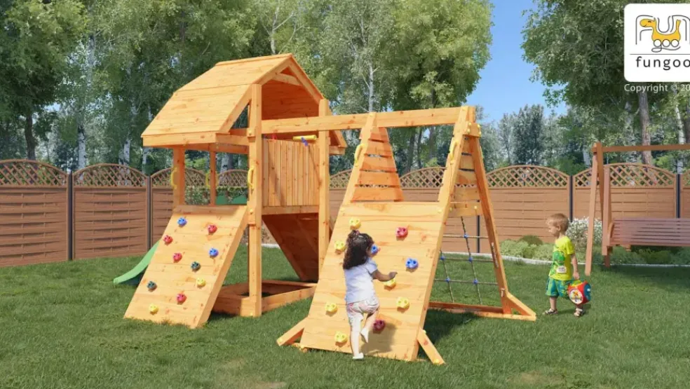 Aire de jeux en bois Buffalo Spider multifonctions de chez Fungoo