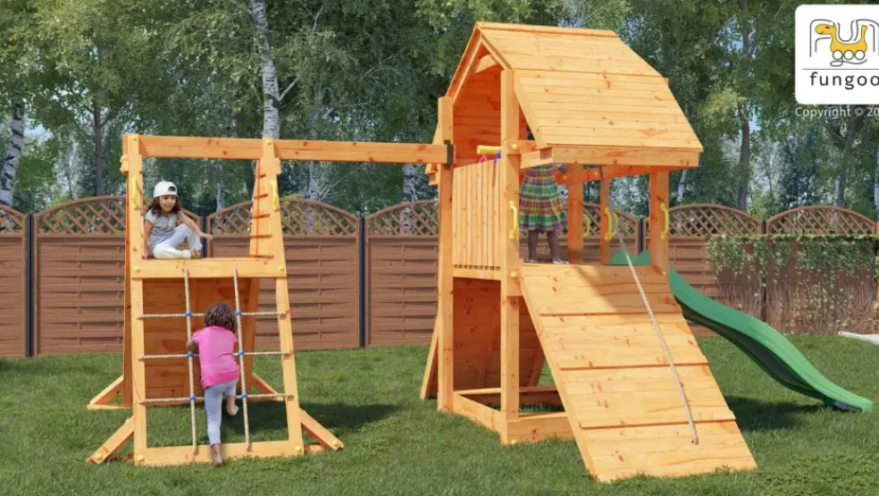 Aire de jeux en bois Buffalo Spider multifonctions de chez Fungoo
