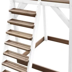 Aire de jeux en bois blanc/marron avec 2 balançoires et toboggan bleu Beach Tower Axi