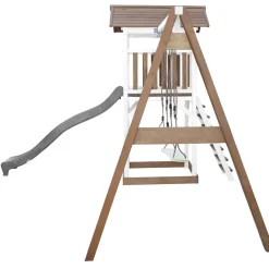 Aire de jeux en bois blanc/marron avec 2 balançoires et toboggan gris Beach Tower Axi