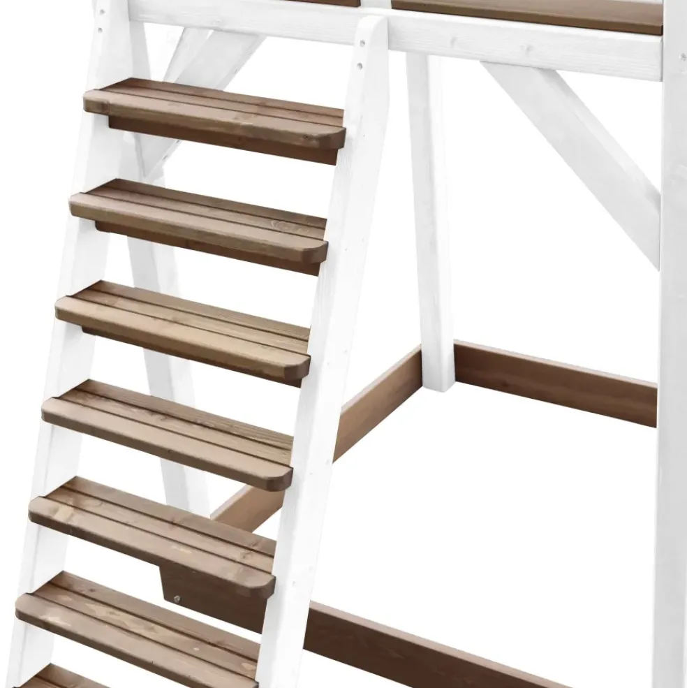 Aire de jeux en bois blanc/marron avec 2 balançoires et toboggan gris Beach Tower Axi