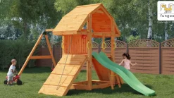 Aire de jeux en bois Buffalo avec 2 balançoires et toboggan de Fungoo