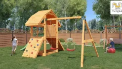 Aire de jeux en bois Buffalo avec 2 balançoires et toboggan de Fungoo