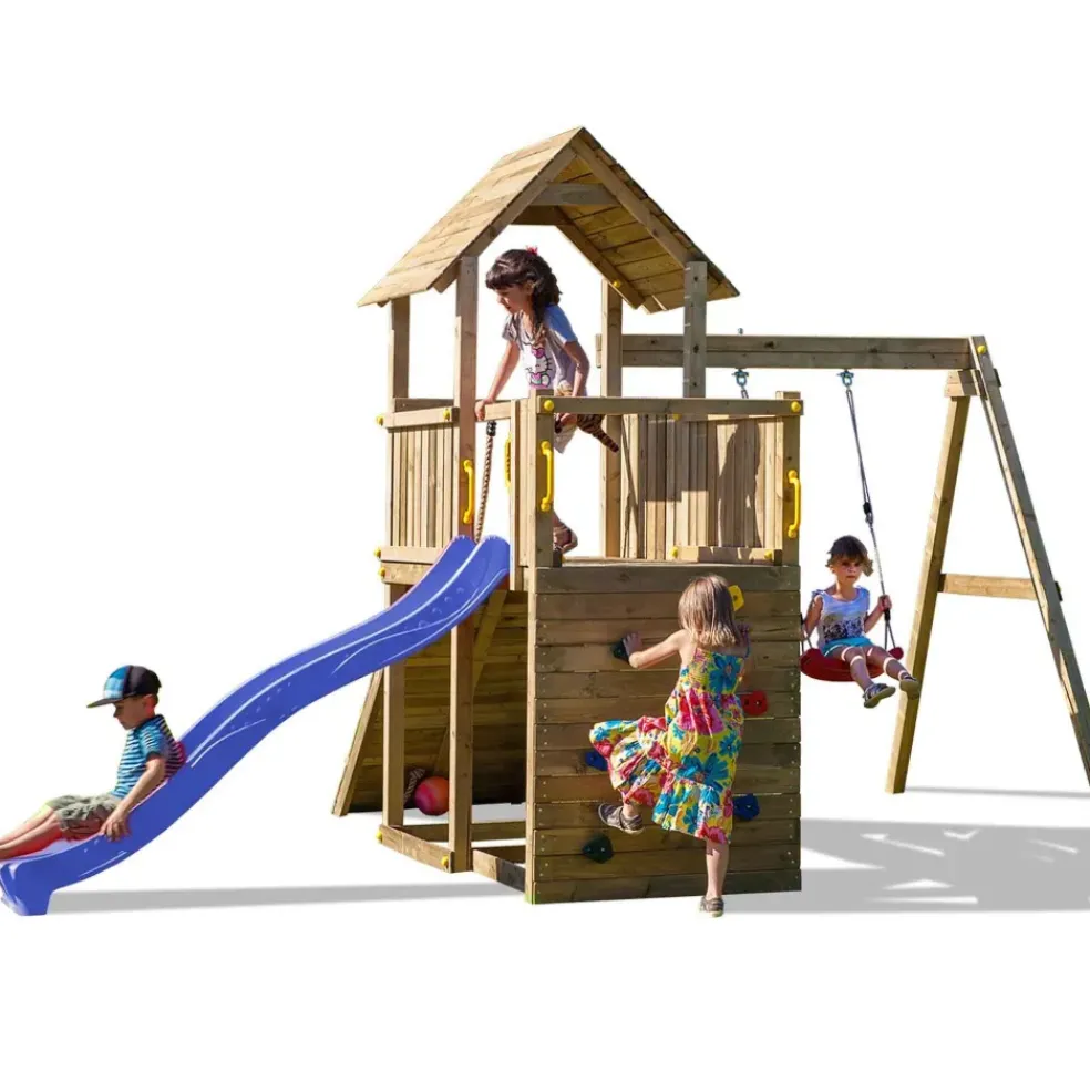 Aire de jeux en bois Carol3 avec toboggan et 1 balançoire de Fungoo