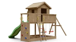 Aire de jeux en bois Galaxy L avec toboggan et maison de chez Fungoo