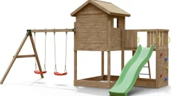 Aire de jeux en bois Galaxy L avec toboggan et maison de chez Fungoo