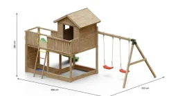 Aire de jeux en bois Galaxy L avec toboggan et maison de chez Fungoo