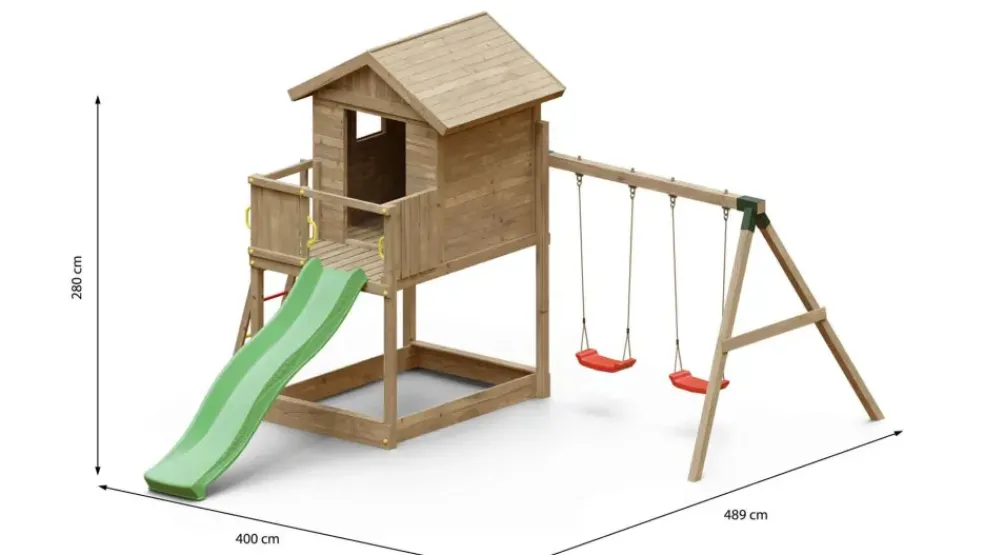 Aire de jeux en bois Galaxy S avec toboggan et maison de chez Fungoo