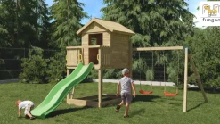 Aire de jeux en bois Galaxy S avec toboggan et maison de chez Fungoo