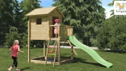 Aire de jeux en bois Galaxy S avec toboggan et maison de chez Fungoo