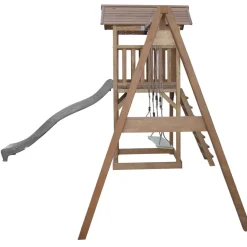 Aire de jeux en bois marron avec 2 balançoires et toboggan gris Beach Tower Axi