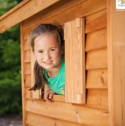 Aire de jeux en bois Myhouse avec toboggan et maison de chez Fungoo