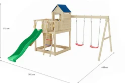 Aire de jeux en bois Treehouse spacieuse avec 2 balançoires de Fungoo