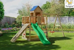 Aire de jeux en bois Treehouse spacieuse avec 2 balançoires de Fungoo