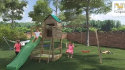 Aire de jeux Jarcas en bois avec cabane et 2 balançoires de Fungoo