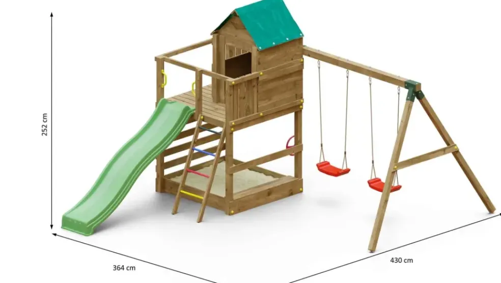 Aire de jeux Jarcas en bois avec cabane et 2 balançoires de Fungoo