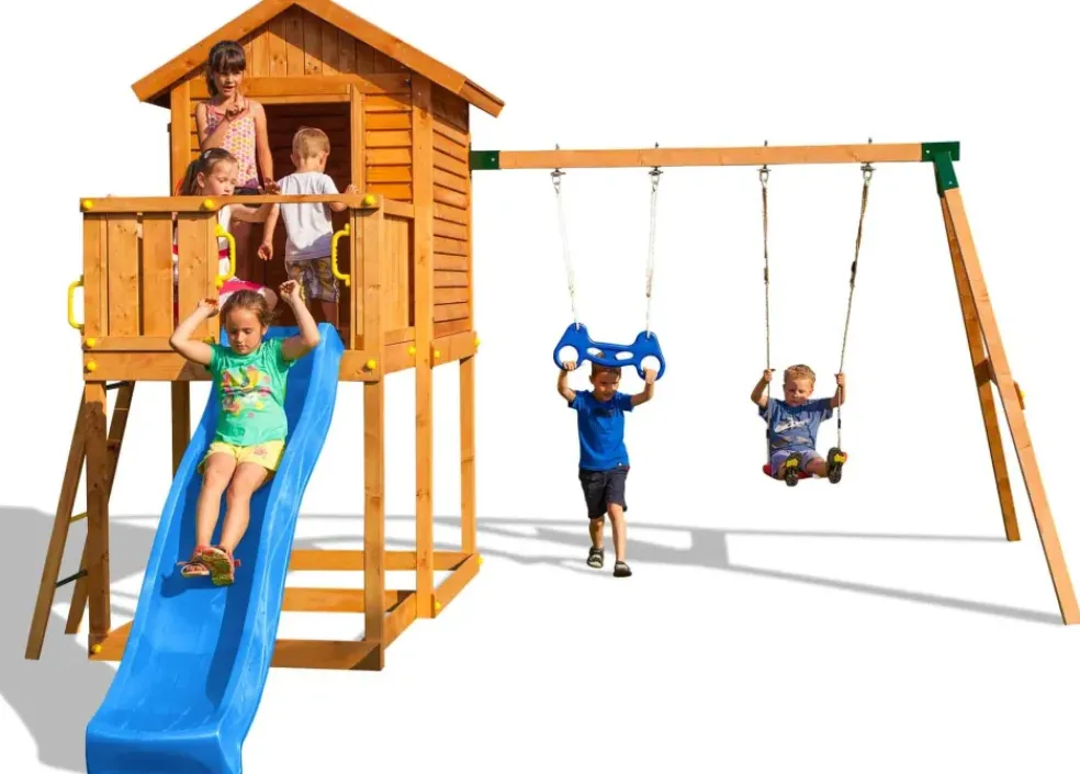 Aire de jeux MyHouse Move avec cabane, balançoire, toboggan de Fungoo
