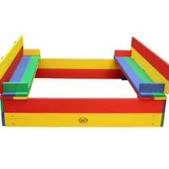 Bac à sable en bois multicolor avec couvercle et banc intégré Ella Axi