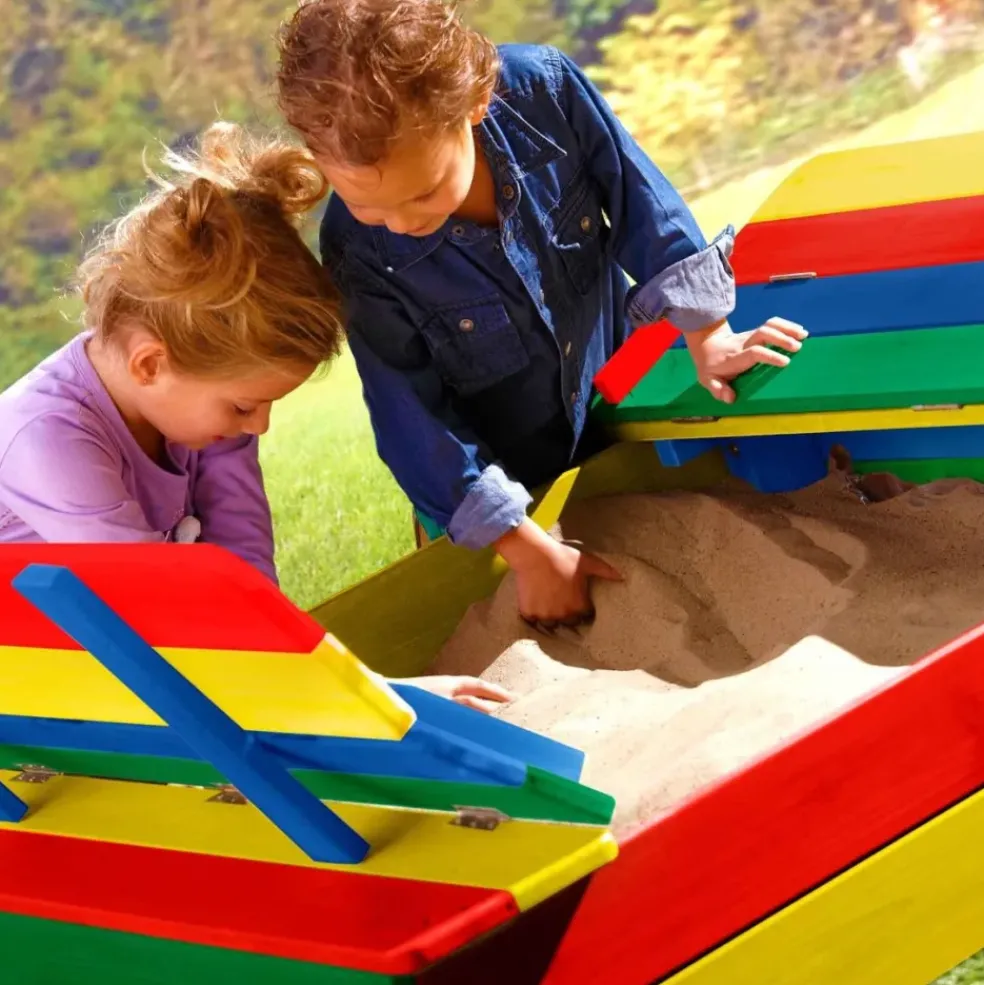 Bac à sable en bois multicolor avec couvercle et banc intégré Ella Axi