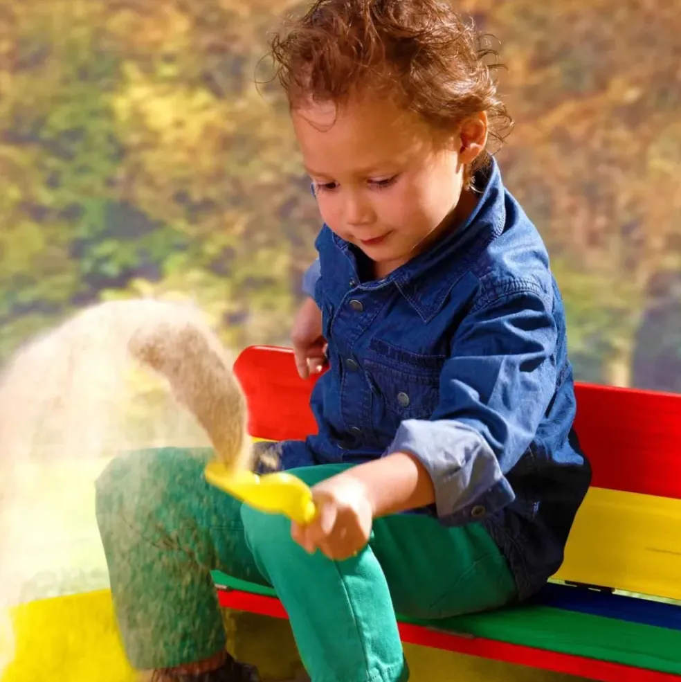 Bac à sable en bois multicolor avec couvercle et banc intégré Ella Axi