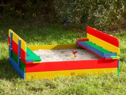 Bac à sable en bois multicolor avec couvercle et banc intégré Ella Axi