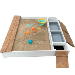Bac à sable et espace de rangement en bois marron et blanc Evy d'AXI