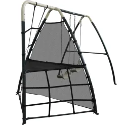 Balançoire double avec mur d'escalade en métal anthracite et crème Axi