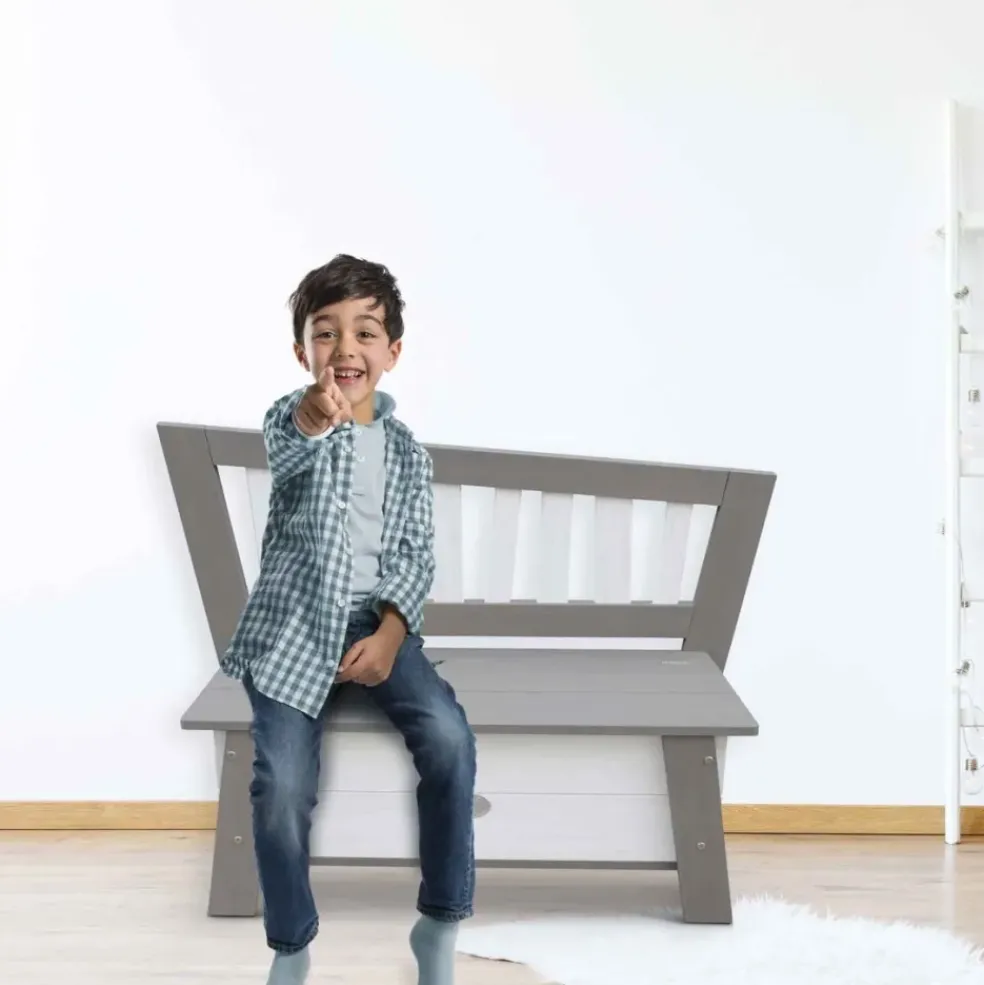 Banc de rangement en bois gris et blanc dès 3 ans Corky d'Axi