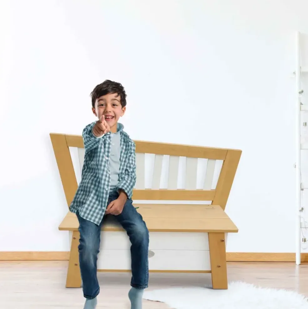 Banc de rangement en bois marron et blanc dès 3 ans Corky d'Axi