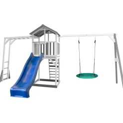 Beach Tower avec échelle de singe, 1 balançoire nid "Summer" et toboggan bleu