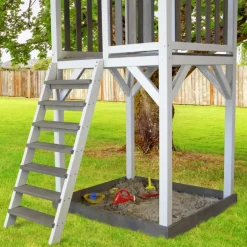 Beach Tower avec échelle de singe, 1 balançoire nid ovale et toboggan bleu