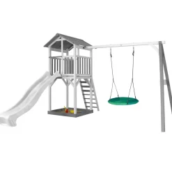 Beach Tower Axi - 1 balançoire nid rond et toboggan bleu