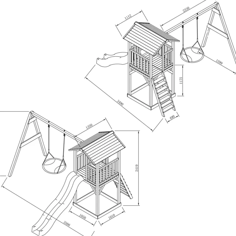 Beach Tower Axi - 1 balançoire nid rond et toboggan bleu