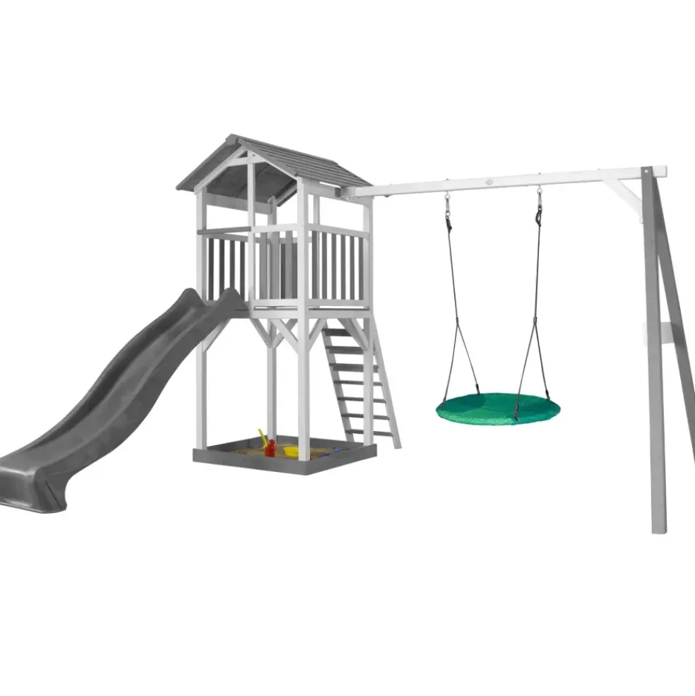Beach Tower Axi - 1 balançoire nid rond et toboggan bleu