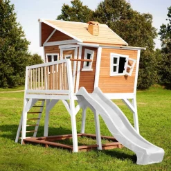 Cabane Max de Axi en bois brun/blanc et toboggan