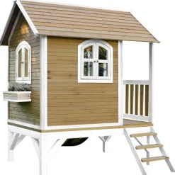 Cabane Tom brun/blanc avec toboggan Axi