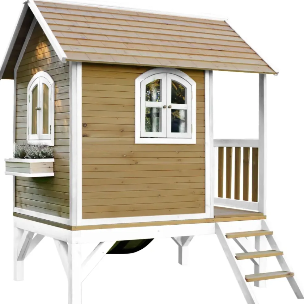 Cabane Tom brun/blanc avec toboggan Axi